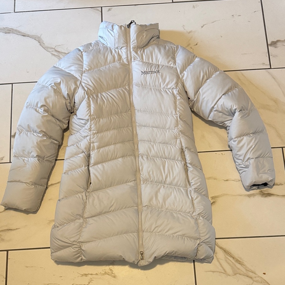 Marmot Light Gray Quilted Down Parka